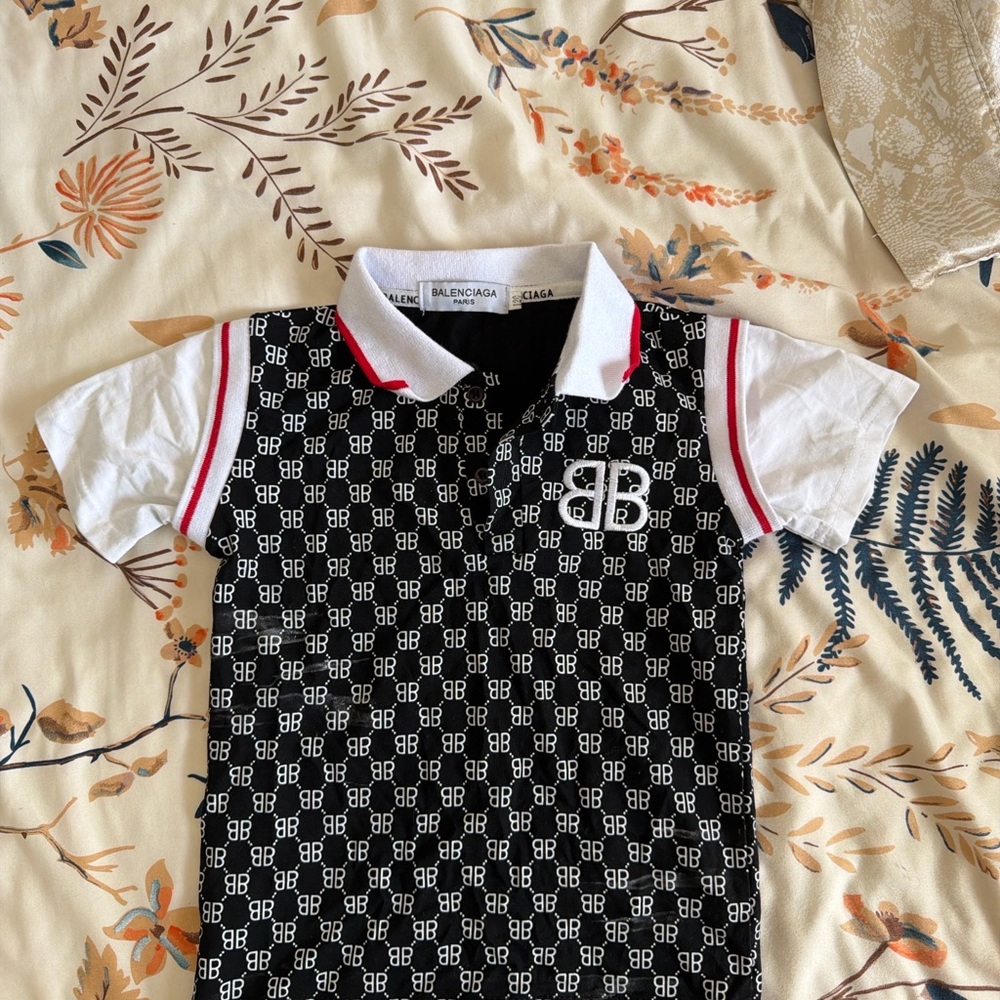 Balenciaga Kids Polo with Black and White Pattern